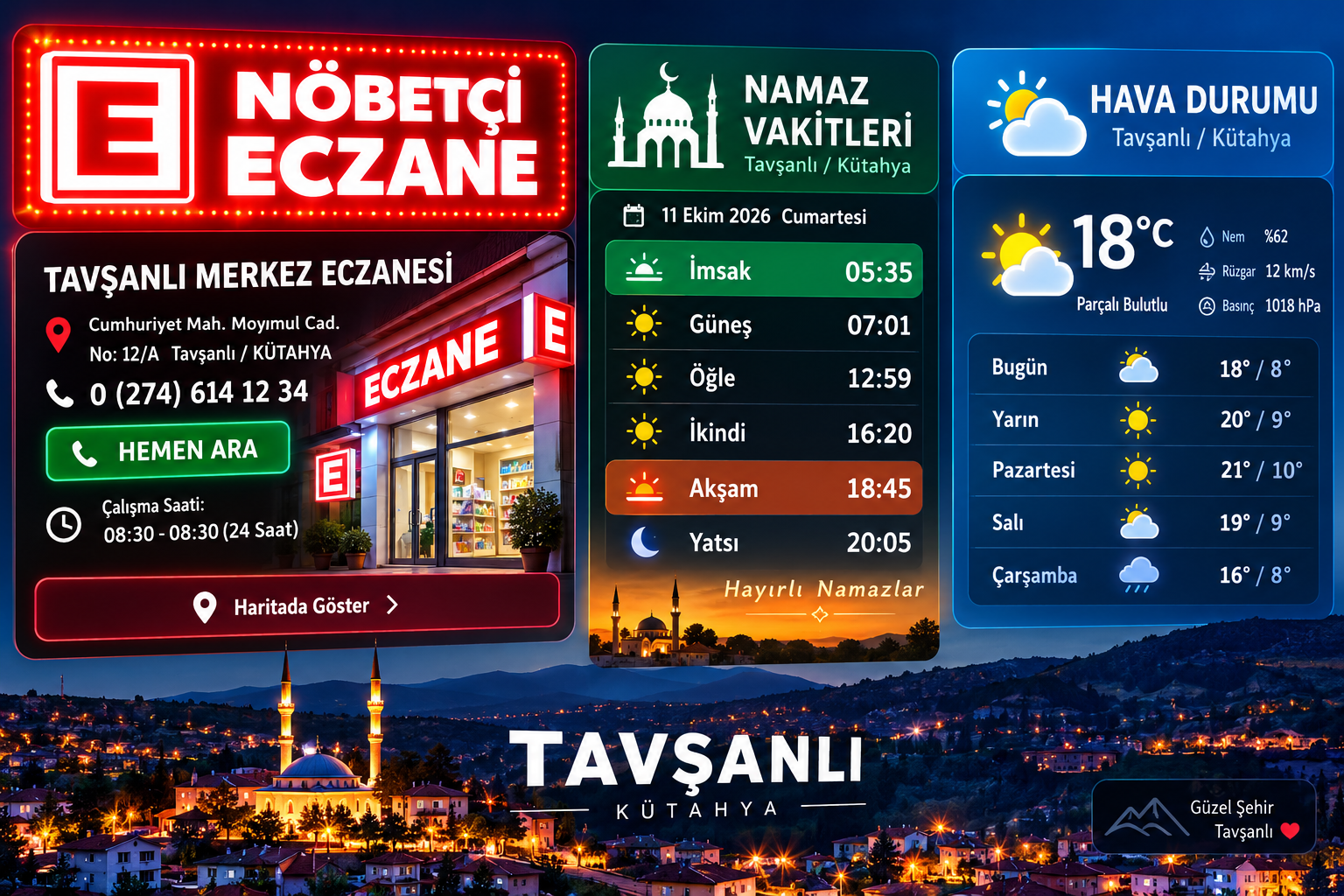 Tavşanlı Bilgi Rehberi | Nöbetçi Eczane, Hava Durumu ve Ezan Saatleri